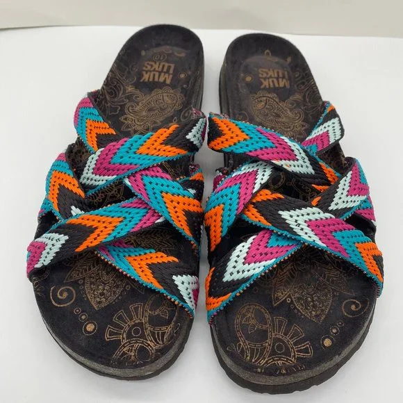NEW Muk Luks Slip-on Sloan Slide Sandals Multicolor Bands Across Top Shoe SZ 10 - Picture 2 of 7